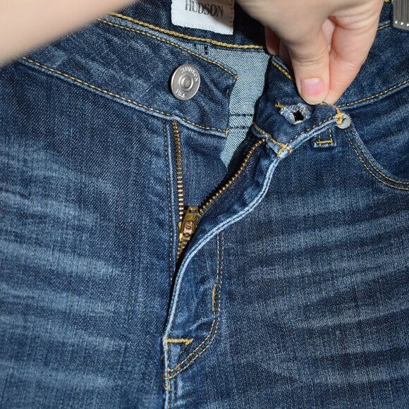 Hudson Krista Super Skinny Sz 31 Distressed 5 Pocket Dark Wash Denim Pants Jeans - Picture 6 of 16